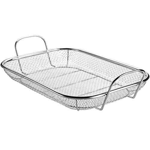 WUWEOT BBQ Vegetable and Grilling Basket 15 x 11 Stainless Steel Square Wire Mesh Grill Basket Roasting Pan with Two Handles for Vegetables Chicken Meats and Fish