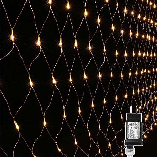 Lyhope 12ft x 5ft 360 LED Christmas Net Lights 8 Modes Low Voltage Mesh Christmas Decorative Lights for Xmas Trees Bushes Wedding Garden Outdoor Indoor Decor (Warm White)