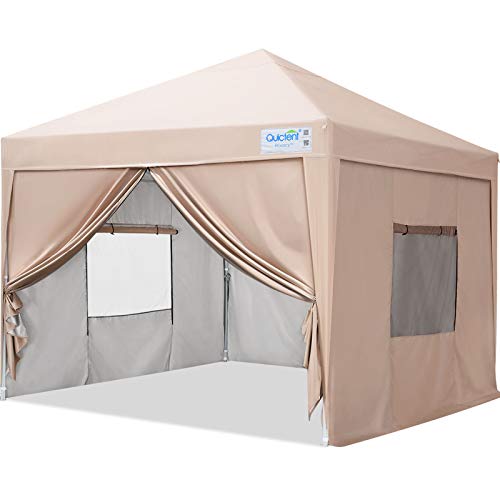 Quictent Privacy 10x10 Ez Pop up Canopy Tent Enclosed Instant Gazebo Canopy Shelter with Sidewalls and Mesh Windows Waterproof (Beige)