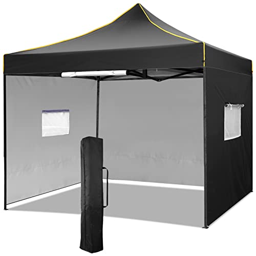 Upgraded Pop Up Canopy Tent 10x10 Commercial Instant Canopies Tent Tents for Parties with 4 Removable Sidewalls and Mesh Windows Fully Waterproof Portable Folding (Black)