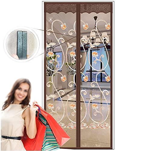 RCBDBSM Doorway Screen Curtain Magnetic Magnetic Screen Door with Heavy Duty Mesh Curtain Self Sealing Pet and Kid FriendlyBrown90x215cm