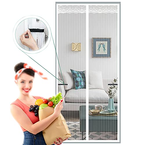 RCBDBSM Doorway Screen Curtain Magnetic Magnetic Screen Door with Heavy Duty Mesh Curtain for French DoorSliding Door Self Sealing  Pet and Kid FriendlyWhite110220cm