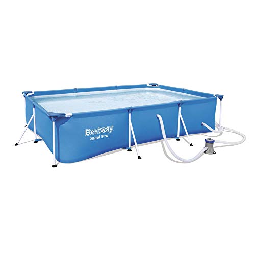 Bestway 56412E Steel Pro 98ft x 66ft x 26in Outdoor Rectangular Frame Above Ground Swimming Pool Set with 330 GPH Filter Pump and Repair Patch Blue