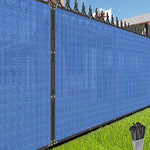 EK Sunrise Fence Privacy Screen with Zipties Blue 6 x 50 Commercial Outdoor Backyard Porch Deck Shade Windscreen Mesh Fabric 90 Blockage 3 Years Warranty (Customized)