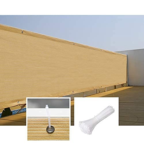 JIATSY Privacy Fence Screen Heavy Duty 3x5 ft Fabric Windscreen Cover Shade Screens Covering Tarp Netting Mesh Cloth with Brass Grommets Outdoor for Patio Balcony Porch Deck Backyard Apartment Beige