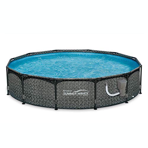 Summer Waves P20012331 Active 12ft x 33in Outdoor Round Frame Above Ground Swimming Pool Set with Skimmer Filter Pump  Filter Cartridge Gray Wicker