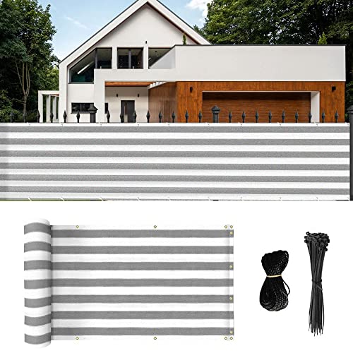 zimo Balcony Privacy Shield Sun Protection Opaque Mesh Fence Windscreen Balcony Cover Mesh Fence Windscreen for Porch Deck 3×164 (Grey White)
