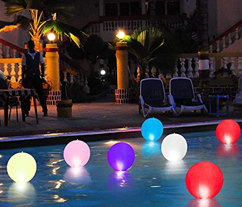 Keszing Solar Floating Pool Lights (2 Pack) Glow Beach Ball Glow in The Dark Pool Party Decorations Pool Games for Adults and Family Swimming Pool Toys with Light Sensor