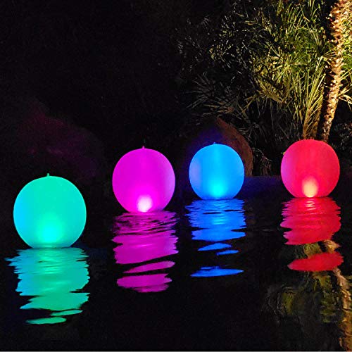 Esuper Floating Ball Pool Light Solar Powered 4 PCS 14 Inch Inflatable Hangable IP68 Waterproof Rechargeable Color Changing Led Glow Globe Pool Night Lamp for Garden BackyardPond Party Decor