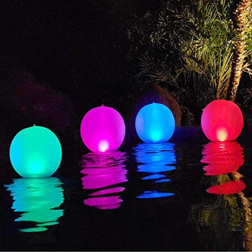 Esuper Floating Ball Pool Light Solar Powered 4 PCS 14 Inch Inflatable Hangable IP68 Waterproof Rechargeable Color Changing Led Glow Globe Pool Night Lamp for Garden BackyardPond Party Decor