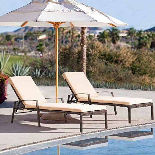 Pamapic Patio Lounge Chair Set 2 Pieces Patio Chaise Lounges with Thickened Cushion PE Rattan Steel Frame Pool Lounge Chair Set for Patio Backyard Porch Garden Poolside (Beige)