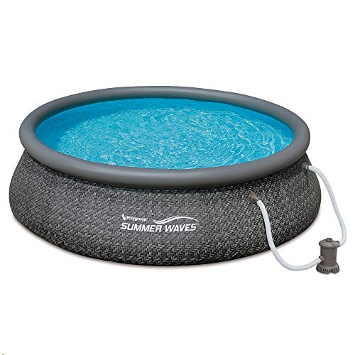 Summer Waves P10012361 Quick Set 12ft x 36in Outdoor Round Ring Inflatable Above Ground Swimming Pool with Filter Pump and Filter Cartridge Gray