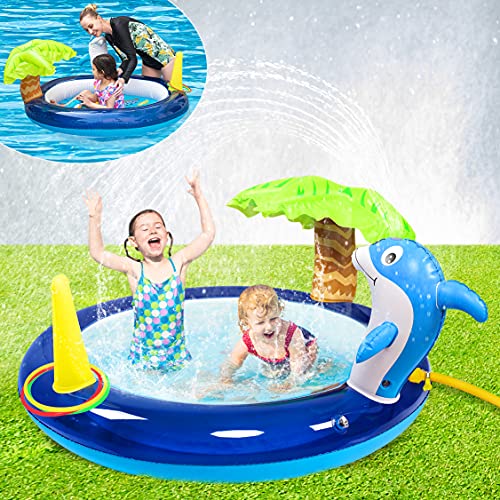 Toddler Pool Baby Splash Pads for Toddlers 13 3 in 1 Inflatable Kiddie Pool for Backyard Outdoor Water Toys for Toddlers 13 Dolphin Sprinkler Baby Wading Pool Toddler Water Toys