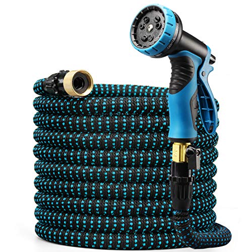 Delxo 75FT Expandable Garden Hose Water Hose with 9Function HighPressure Spray Nozzle Heavy Duty Flexible Hose 34 Solid Brass Fittings Leakproof Design
