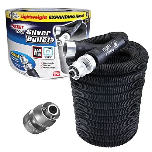 Pocket Hose Original Silver Bullet (50 Ft) Lightweight Water Hose by BulbHead  Expandable Garden Hose That Grows with LeadFree Connectors  Safe Drinking Water Hose  KinkResistant  Stores Easily