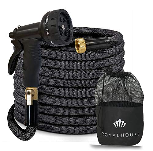 ROYALHOUSE (100FT) Black Expandable Garden Hose Water Hose with 9Function HighPressure Spray Nozzle Heavy Duty Flexible Hose  34 Solid Brass Fittings Leak Proof Design