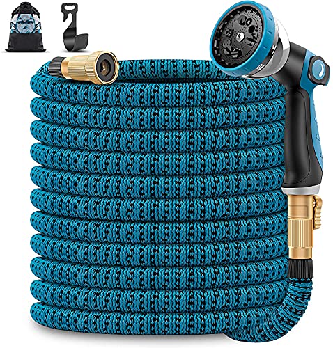 Unywarse 75ft Garden Hose Expandable Water Hose Expanding Garden Pipe with 10 Function Zinc Nozzle Solid Brass Fittings Extra Strength Fabric Lightweight Flexible Yard Hose for Watering