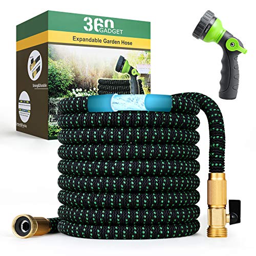 360Gadget Expandable and Flexible Garden Hose 50 ft Water Hose with 34 Brass Fittings and 8 Function Sprayer Nozzle Retractable Kink Free Collapsible Lightweight Hose for Outdoors