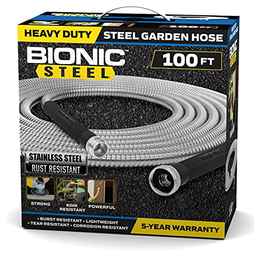 Bionic Steel 100 Foot Garden Hose 304 Stainless Steel Metal Water Hose  Super Tough  Flexible Lightweight Crush Resistant Aluminum Fittings Kink  Tangle Free Rust Proof Easy to Use  Store