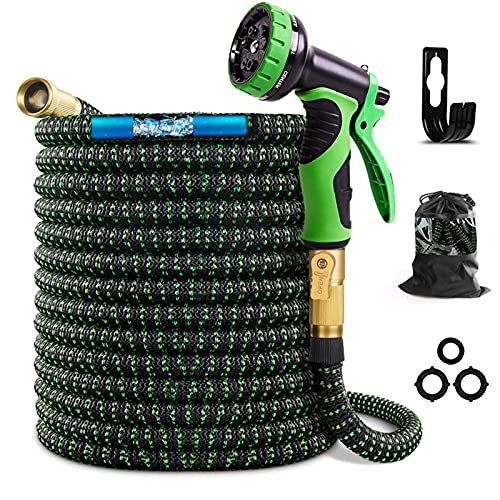 DuLaSeed Expandable Garden Hose 25FT 50FTFlexible Water Hose with 10 Function Sprayer Nozzle and 34 Brass Fittings Retractable 4Layers Latex Lightweight Kink Free Hose for Watering and Washing