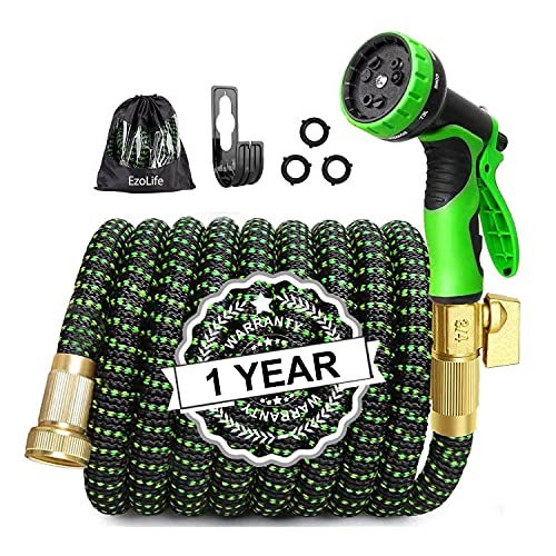 EzoLife 50FT Expandable Garden Hose with 9 Function Spray Nozzle Extra Strength 3750D Durable Fabric and Double Latex Core Fittings Lightweight Water Hose with 34 Solid Brass