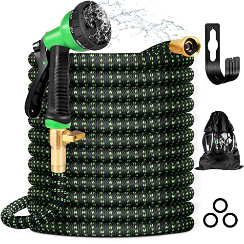 IVOWRURFE Expandable Garden Hose 50ft Flexible Lightweight Expanding Garden Hose Durable Water Hose with 34 Solid Brass Fittings No Kink Collapsible Retractable Hose Pipe with 8 Function Nozzles