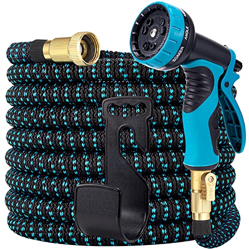 LOOHUU Expandable Garden Hose 50ft Water Hose with 10 Function Nozzle Lightweight Flexible Hose with 34 Inch Solid Brass Fittings and 3Layer Latex Core