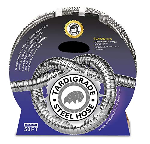Tardigrade Steel Hose  50FT Metal Garden Hose  Stainless Steel  Dog Chew Crush Proof Flexible Heavy Duty Aluminum No Kink Lightweight Lawn Water Hoses Durable and Easy to Store