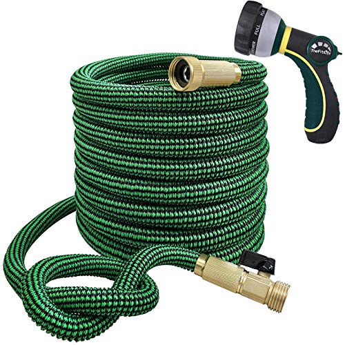 TheFitLife Flexible and Expandable Garden Hose  13Layer Latex Water Hose with Retractable Fabric Solid Brass Fittings and Nozzle Kink Free Lightweight Collapsible Expending Hose (75 FT)