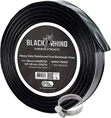 US Pool Supply Black Rhino 112 x 100 Pool Backwash Hose with Hose Clamp  Extra Heavy Duty Superior Strength Thick 12mm (47mils)  Weather Burst Resistant  Drain Clean Swimming Pools Filters