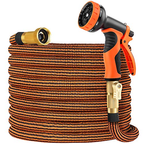 OUTZEST 50ft Expandable Garden Hose Leakproof Lightweight Water Hose with 9 Functions Sprayer and Super Durable 3750D Fabric Gardening Flexible Hose Pipe with Solid Brass Fittings