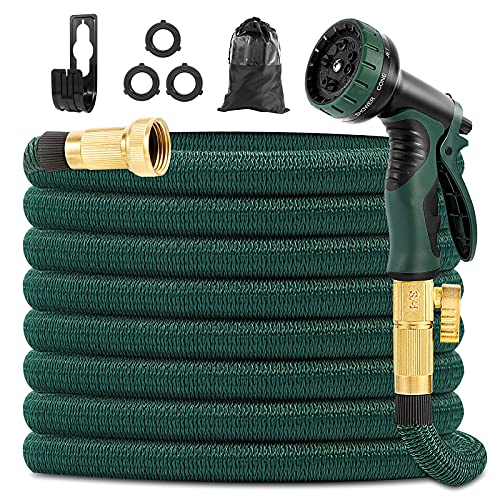 Yeenuo Expandable Garden Hose 50ft with10 Function Spray NozzleStrong Fabric Hose and 4Layers Latex Core hose34Solid Brass Fittings Easy Storage No Kink Flexible Water HoseLightweight Hose Pipe