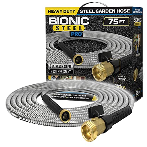 Bionic Steel PRO Garden Hose  304 Stainless Steel Metal 75 Foot Garden Hose  Heavy Duty Garden Hose Lightweight KinkFree Stronger Than Ever with Brass Fittings and OnOff Valve  2021 Model