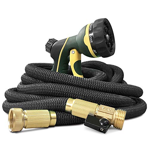 NGreen Flexible and Expandable Garden Hose  Strength Durable Fabric and 13Layer Latex Inner Tube Leakproof Solid Brass Fittings with Nozzle Lightweight Easy Storage Kink Free Water Hose (25 FT)