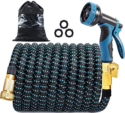 150 FT Expandable Garden Hose Lightweight Retractable Water Hose with 34 Solid Brass Fittings Collapsible Durable 4 Layer Latex Core 9 Function Nozzle No Kink Flexible Hose for Watering Car Wash
