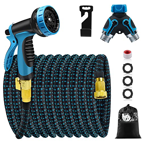 Expandable Garden Hose 100ft Flexible Lightweight Expanding Garden Hose Expandable Water Hose with 34 Solid Brass Fittings No Kink Collapsible Retractable Hose Pipe with 10 Function Nozzles
