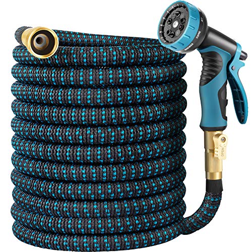 HARNMOR Expandable Garden Hose 50ft  Flexible Water Hose with 10 Function Nozzle Double Latex Core and 34 Inch Solid Fittings3 Times Expanding Kink Free Easy Storage Collapsible Water Hose