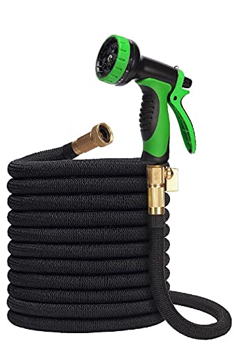 H₂G Collapsible Garden Hose 200ft  Superior Strength Expanding Lightweight Water Shrink Hose 200 ft  Expandable Non Kink Flexible Black Shrinking Flex Hose  34 Brass Connectors 10 Mode Sprayer