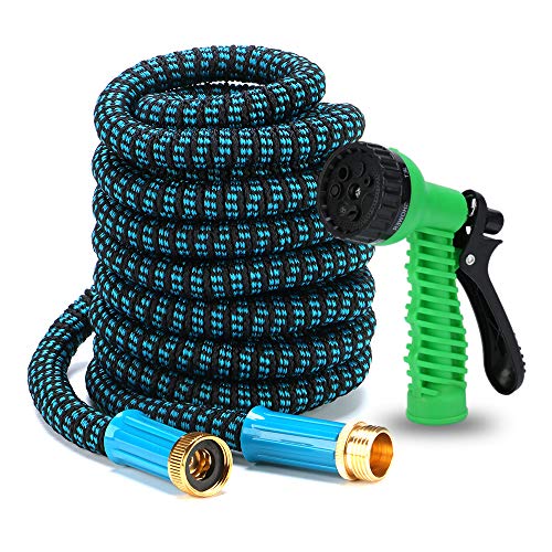 Ubrand BOERSITE 50ft Flexible Expandable Garde HnoseExpanding Kink Free Easy Storage Collapsible Water Hose with 3750D With Higher Strengthretractable garden hose 58(Black and Blue )