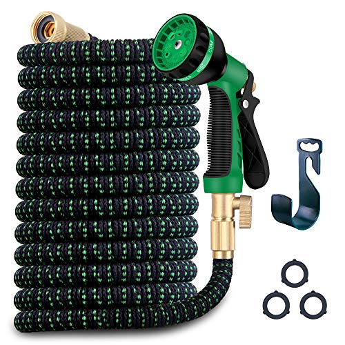 WDFZONE Expandable Garden Hose Expand from 17 to 50 Feet Upgraded Collapsible Flexible Water Hose with 8 Function Spray Nozzle Durable 3Layers Latex Core with 34 Solid Brass Fittings