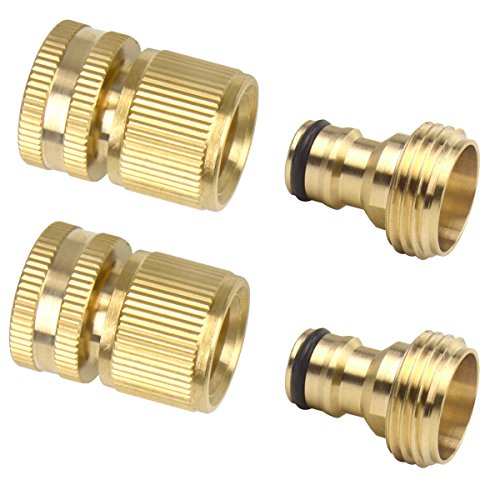 2 Sets (4 PCS) Brass Quick Hose End Connector Garden Hose Nozzle Connect Kit