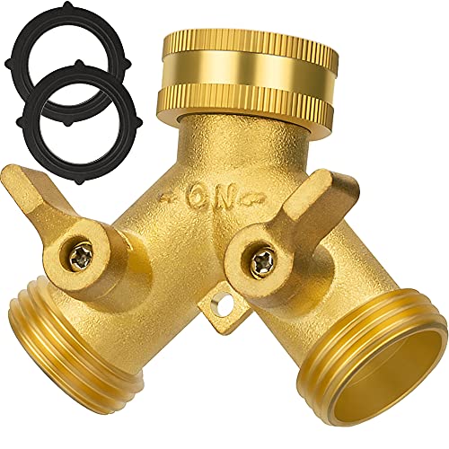 AUTOMAN Hose Splitter 2 Way Garden Hose Splitter 100 Rustproof Brass Water Hose Splitter with Adjustable Flow Valves Seamless Design  2 Extra Rubber Washers  34 Y Connector Hose Adapter