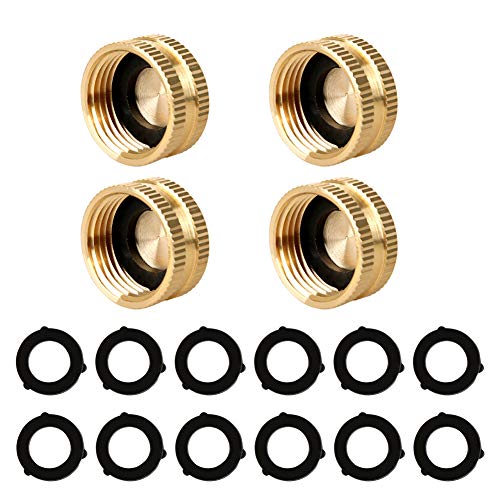 Atmozon Garden Hose Female End Cap ConnectorSolid Brass Spigot Cap AdapterSwivel Female End Cap Connect Kit 4Pack with Extra 12 Washers for Standard Hose 34 Inch Male Thread Watering Equipment