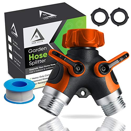 Hose Splitter 2 Way Heavy Duty Metal Connector Two Way Garden Hose Splitter High Flow Spigot Faucet Bib Adapter Lead Free Solid Double Y Shut Off Valve for Outdoor Gardening Hoses Orange