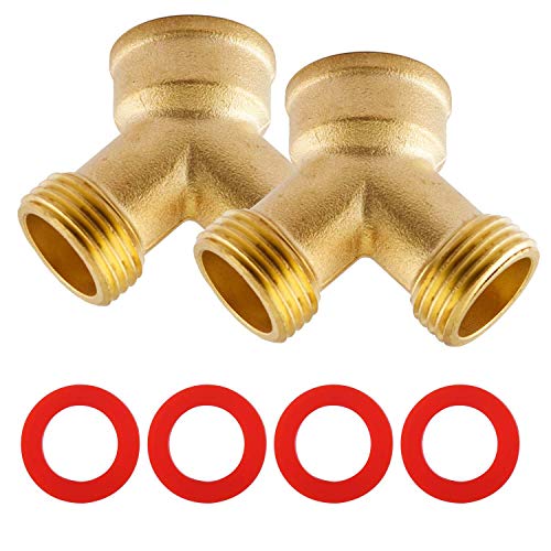 Litorange (2 Pack) Solid Brass LeadFree Body Backyard 2 Way Y Valve Garden Hose Connector MHT 34 Inch Thread Splitter Adapter  4 Silicone Hose Washers