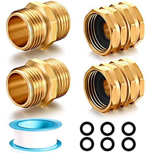 YELUN Solid brass Garden Hose Fittings Connectors Adapter Heavy Duty Brass Repair Male to Male Female faucet leader coupler dual water hose connector (34 GHT Double Male Double Female 4 Pcs)