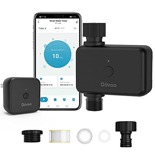 Smart Water Timer with WiFi Hub Diivoo WiFi Sprinkler Hose Timer Compatible with Alexa and Google Assistant via Wireless Hub for Lawn Garden and Pool Filling