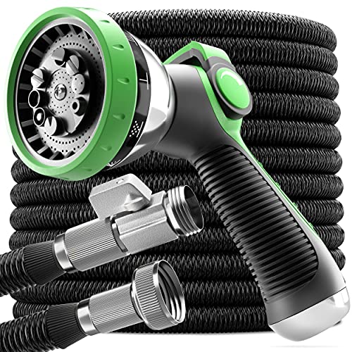 EVYNEED 100 ft Flexible Garden Hose with Spray Nozzle Lightweight Durable Water Hose 100ft Heavy Duty Kink Free Expandable Garden Hose 100ft with 34 Inch Solid Nickel Fittings and Double Latex Core