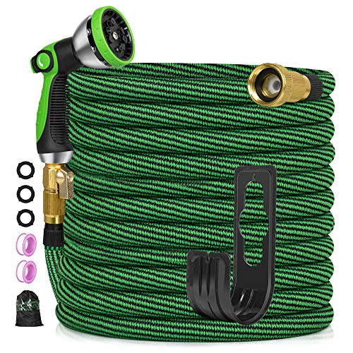 Expandable Garden Hose 100ft Flexible NoKink Water Hose with 10 Metal Spray Nozzle 3300D 34 Solid Brass Connectors Portable Hose for Gardening