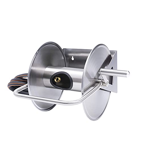 Giraffe Stainless Steel Garden Hose Reel Heavy Duty Water Hose Reel WallFloor Mounted 80Feet 58 Hose Capacity with Solid Brass Connector for Garden Yard Patio